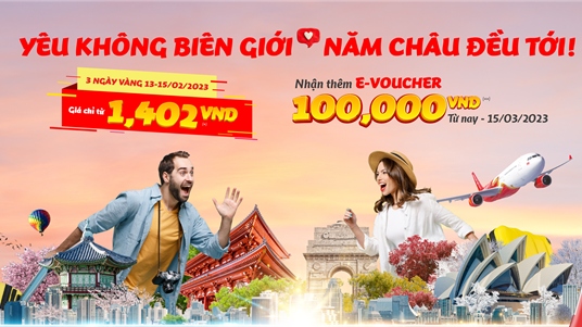 Vietjet offers tickets from only VND1,402 on Valentine's Day